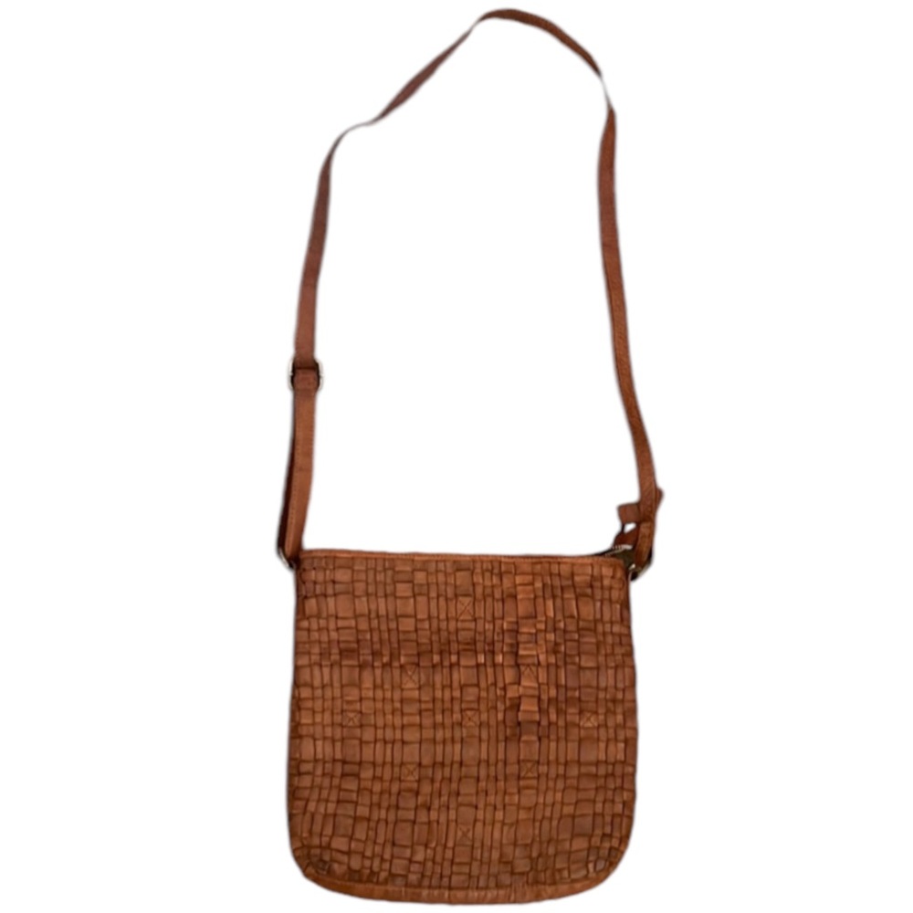 Valencia Brown Leather Woven Women’s Crossbody Shoulder Bag Adjustable